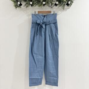 Choosy NEW Ludlow chambray paper bag high waist pleated pants belted